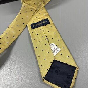 Brooks Brothers Makers Tie Gold Navy Blue Polka Dot Designer Silk NWT